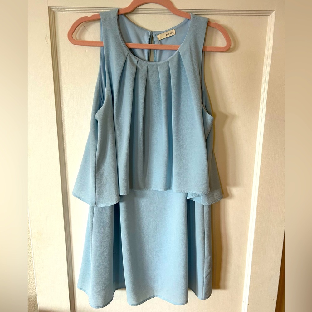 Dear Apple Light Blue Cape Style Sleeveless Fully Lined Dress